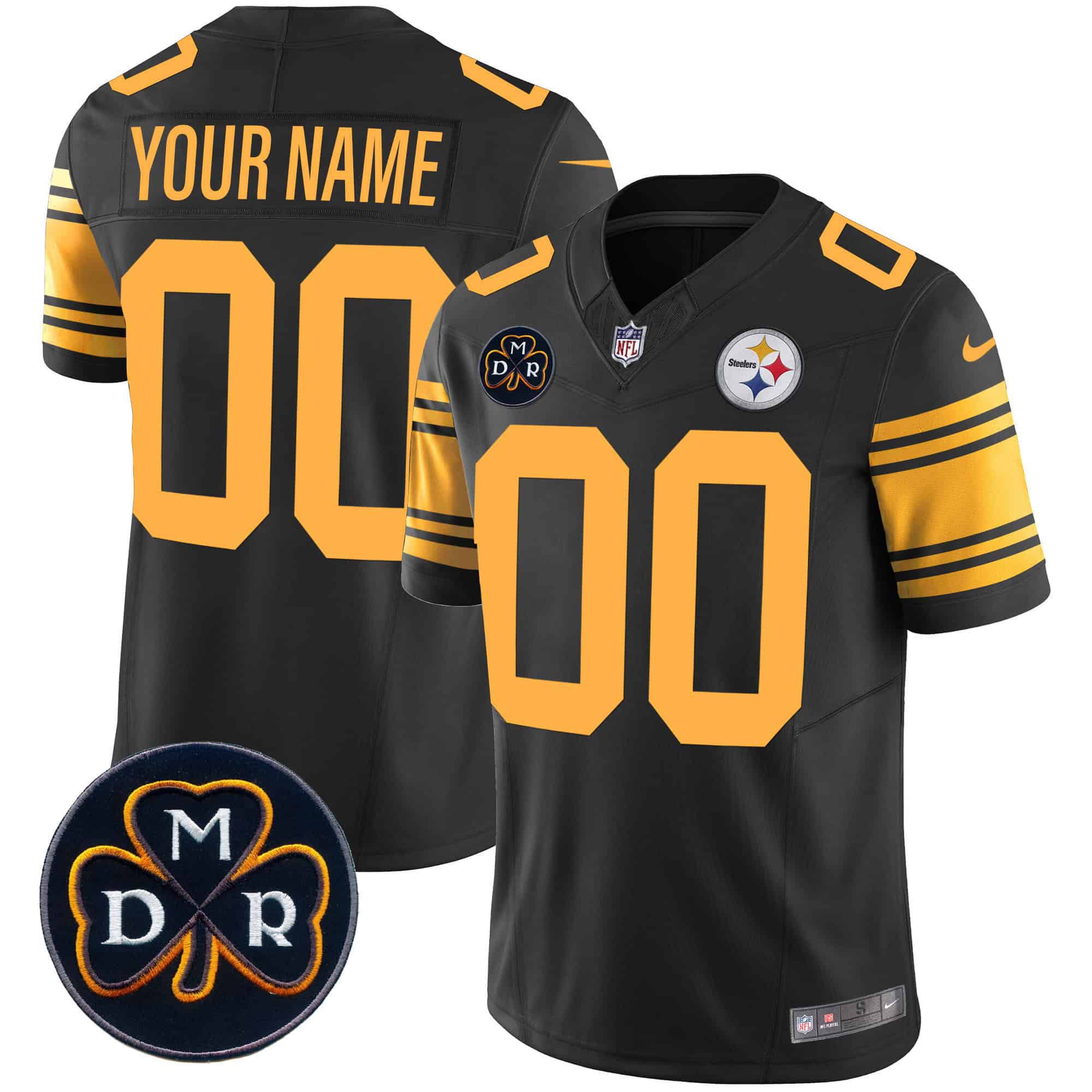 Men Pittsburgh Steelers Black 2024 Nike DMR Patch Vapor Limited Custom NFL Jersey style 2